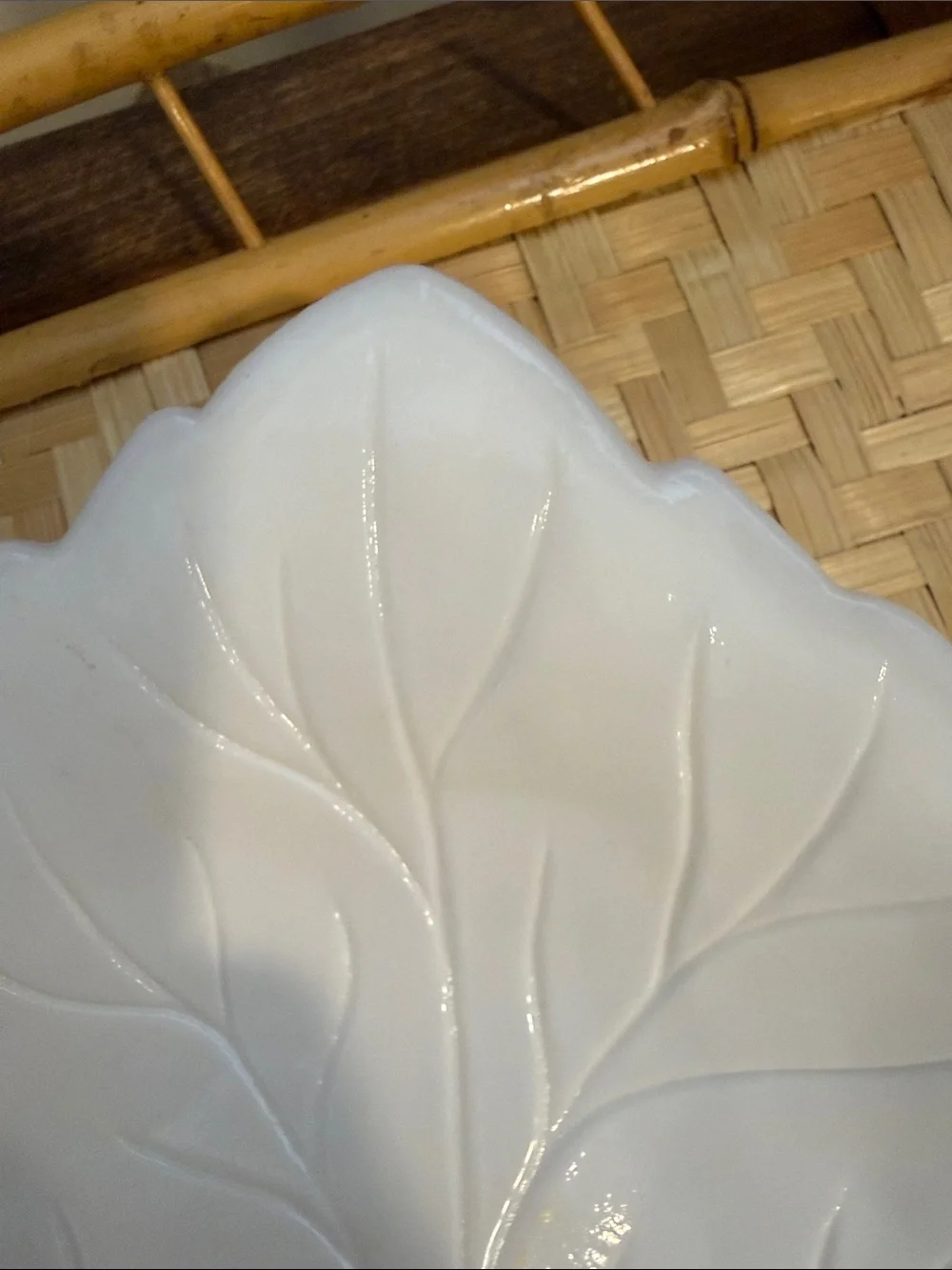 Vintage White Milk Glass Maple Leaf Serving Dish Candy Nut Trinket Bowl Fall